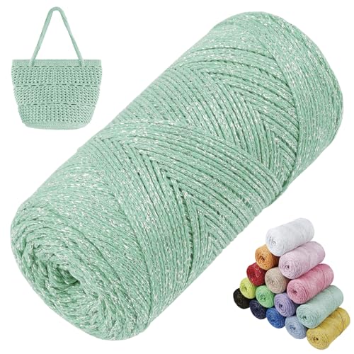 LEREATI Glitzer Makramee Garn 1.5mm x 280m Polyester Garn für Häkeln & Stricken, Baumwollgarn Häkelgarn für Taschen, Körbe, Hängepflanze, Wandbehang, DIY Handwerk (Minzgrün) von LEREATI