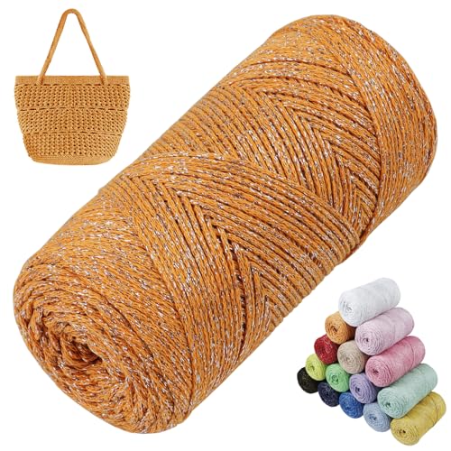 LEREATI Glitzer Makramee Garn 1.5mm x 280m Polyester Garn für Häkeln & Stricken, Baumwollgarn Häkelgarn für Taschen, Körbe, Hängepflanze, Wandbehang, DIY Handwerk (Orange Gelb) von LEREATI