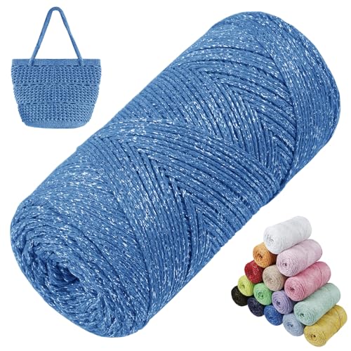 LEREATI Glitzer Makramee Garn 1.5mm x 280m Polyester Garn für Häkeln & Stricken, Baumwollgarn Häkelgarn für Taschen, Körbe, Hängepflanze, Wandbehang, DIY Handwerk (Pfauenblau) von LEREATI