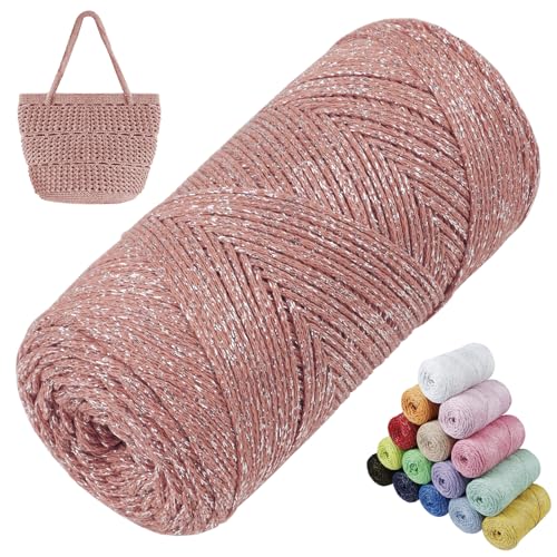 LEREATI Glitzer Makramee Garn 1.5mm x 280m Polyester Garn für Häkeln & Stricken, Baumwollgarn Häkelgarn für Taschen, Körbe, Hängepflanze, Wandbehang, DIY Handwerk (Ziegelrot) von LEREATI