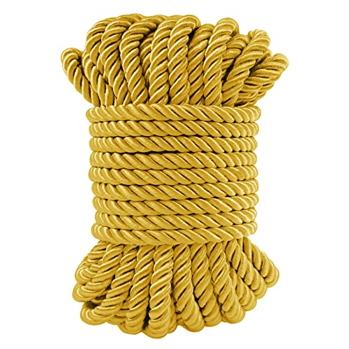 LEREATI Goldgelb Polyester Kordel 7mm x 11m, 3-lagige Weiches Bastelseil Satin-Kordel-Besatz Dekorative gedrehte Makramee Schnur für DIY Handwerk Vorhang Krawatte Ehre Cord Geschenk Taschen von LEREATI