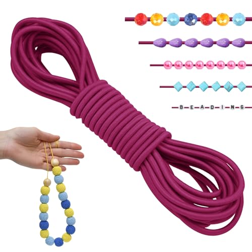 LEREATI Gummiband für Armbänder 2.5mm x 5m Perlenschnur Gummi Armband Elastische Schnur Rund Elastisches Band für Armbänder, Schmuck, Halskette, Perlen, Bastelarbeiten (Rosenrot) von LEREATI