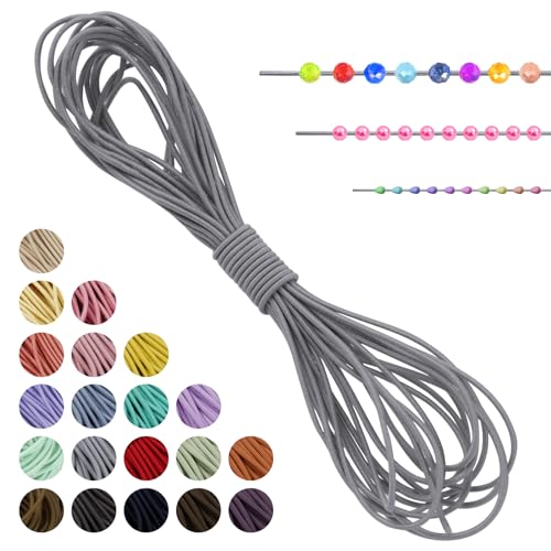 LEREATI Gummiband für Armbänder Nylonschnur 1mm x 5m Perlenschnur Rund Armband Schnur Gummi Schmuckband, Elastisches Band für Armbänder, Schmuck, Halskette, Hutgummi, DIY (Hellgrau) von LEREATI