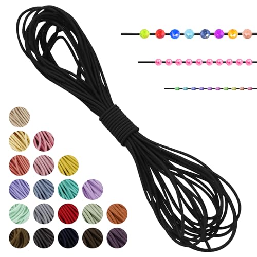 LEREATI Gummiband für Armbänder Nylonschnur 1mm x 5m Perlenschnur Rund Armband Schnur Gummi Schmuckband, Elastisches Band für Armbänder, Schmuck, Halskette, Hutgummi, DIY (Schwarz) von LEREATI