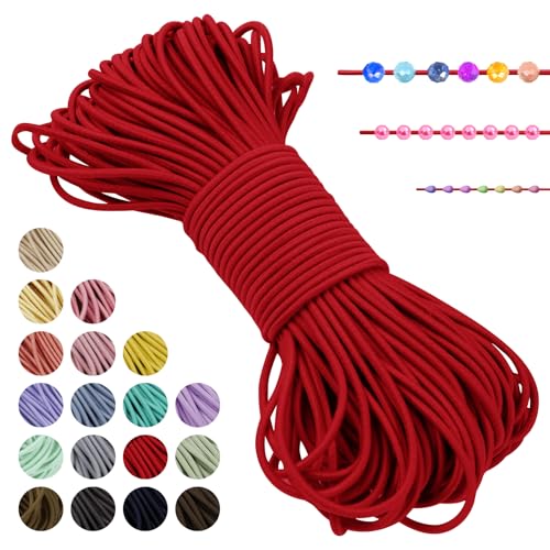 LEREATI Gummiband für Armbänder Nylonschnur 2mm x 20m Perlenschnur Rund Armband Schnur Gummi Schmuckband, Elastisches Band für Armbänder, Schmuck, Halskette, Hutgummi, DIY (Rot) von LEREATI