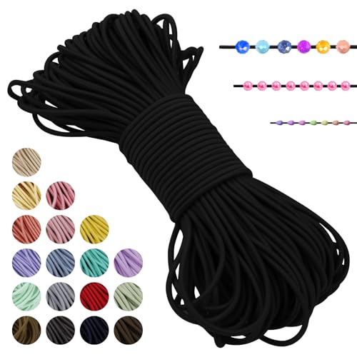 LEREATI Gummiband für Armbänder Nylonschnur 2mm x 20m Perlenschnur Rund Armband Schnur Gummi Schmuckband, Elastisches Band für Armbänder, Schmuck, Halskette, Hutgummi, DIY (Schwarz) von LEREATI