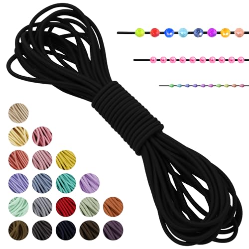 LEREATI Gummiband für Armbänder Nylonschnur 2mm x 5m Perlenschnur Rund Armband Schnur Gummi Schmuckband, Elastisches Band für Armbänder, Schmuck, Halskette, Hutgummi, DIY (Schwarz) von LEREATI