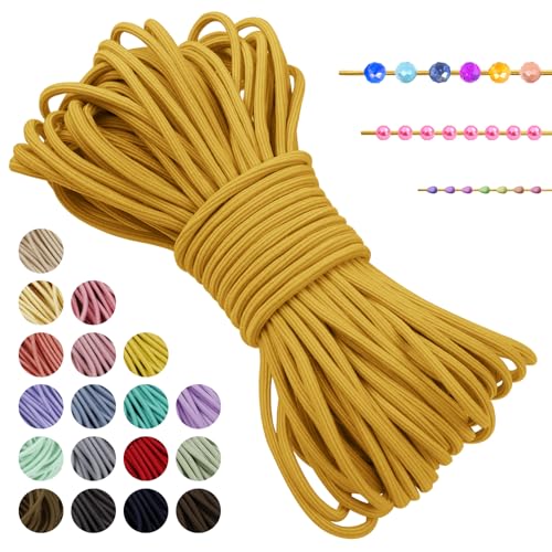 LEREATI Gummiband für Armbänder Nylonschnur 3mm x 20m Perlenschnur Achteck Armband Schnur Gummi Schmuckband, Elastisches Band für Armbänder, Schmuck, Halskette, Hutgummi, DIY (Golden) von LEREATI