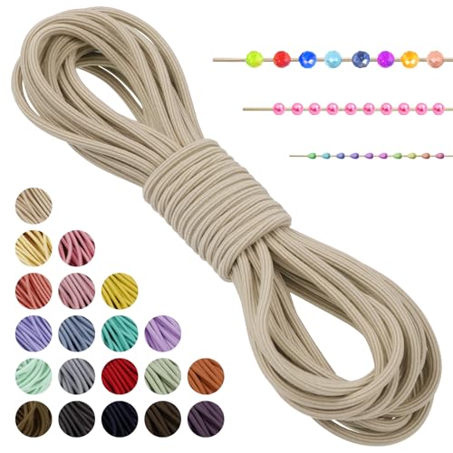LEREATI Gummiband für Armbänder Nylonschnur 3mm x 5m Perlenschnur Achteck Armband Schnur Gummi Schmuckband, Elastisches Band für Armbänder, Schmuck, Halskette, Hutgummi, DIY (Beige) von LEREATI