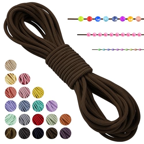 LEREATI Gummiband für Armbänder Nylonschnur 3mm x 5m Perlenschnur Achteck Armband Schnur Gummi Schmuckband, Elastisches Band für Armbänder, Schmuck, Halskette, Hutgummi, DIY (Kaffee) von LEREATI