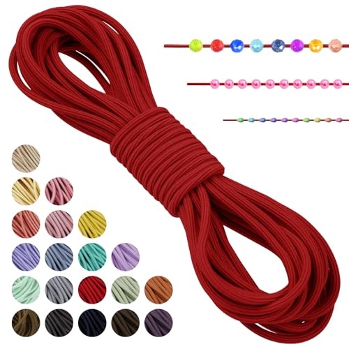 LEREATI Gummiband für Armbänder Nylonschnur 3mm x 5m Perlenschnur Achteck Armband Schnur Gummi Schmuckband, Elastisches Band für Armbänder, Schmuck, Halskette, Hutgummi, DIY (Rot) von LEREATI