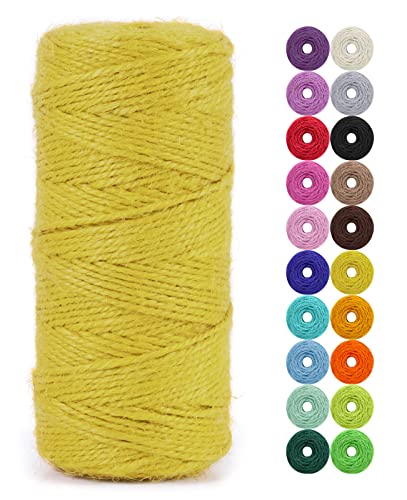 LEREATI Juteschnur 2mm x 100m, Paketschnur Naturfaser Gartenschnur Bastelschnur Jutegarn Juteseil, Jutekordel für DIY Kunstgewerbe, Gartenarbeit, Verpackung, Weihnachten Dekoration (Gelb) von LEREATI