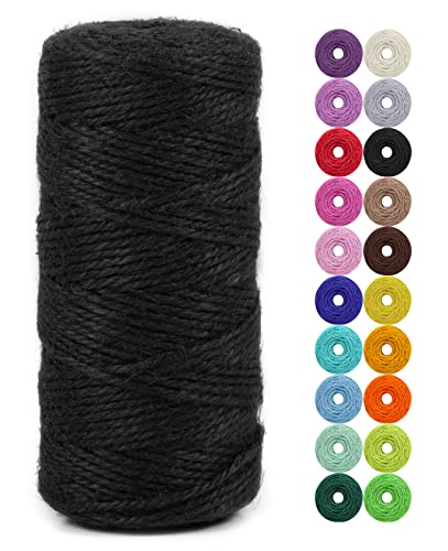 LEREATI Juteschnur 2mm x 100m, Paketschnur Naturfaser Gartenschnur Bastelschnur Jutegarn Juteseil, Jutekordel für DIY Kunstgewerbe, Gartenarbeit, Verpackung, Weihnachten Dekoration (Schwarz) von LEREATI