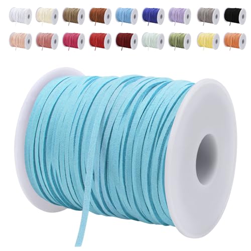 LEREATI Lederband 3mm x 45m Lederschnur Flache Faux Wildleder Schnur Lederbänder Lederkordel, Leder Schnur für DIY, Armband, Halskette, Schmuck, Handwerk (Meeresblau) von LEREATI