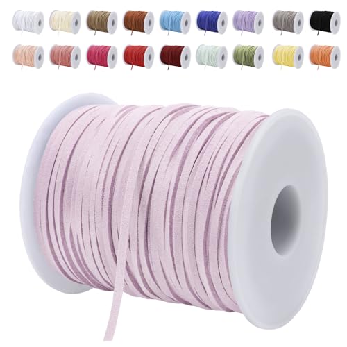 LEREATI Lederband 3mm x 45m Lederschnur Flache Faux Wildleder Schnur Lederbänder Lederkordel, Leder Schnur für DIY, Armband, Halskette, Schmuck, Handwerk (Rosa Violett) von LEREATI