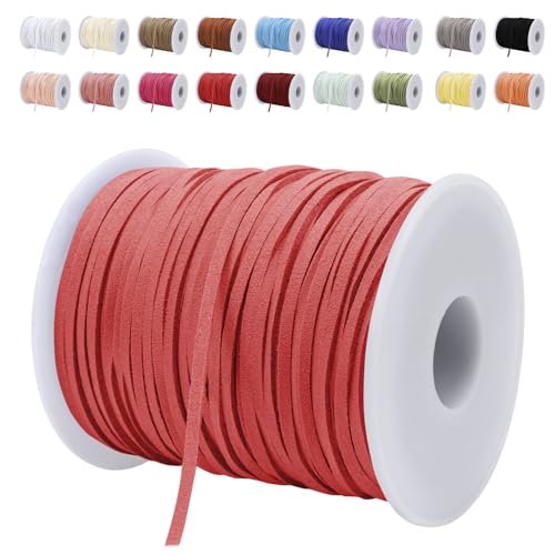 LEREATI Lederband 3mm x 45m Lederschnur Flache Faux Wildleder Schnur Lederbänder Lederkordel, Leder Schnur für DIY, Armband, Halskette, Schmuck, Handwerk (Wassermelonenrot) von LEREATI