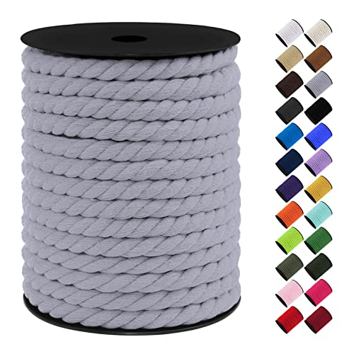 LEREATI Makramee Garn 10mm x 23m, Baumwollkordel Bunt Baumwollseil Geflochten Baumwollschnur, Baumwollgarn für DIY Basteln Hängepflanze Pflanze Aufhänger Wandbehang Weben Dekoration (Hellgrau) von LEREATI