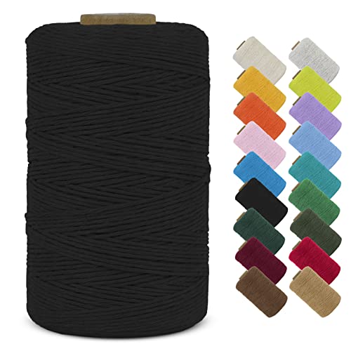 LEREATI Makramee Garn 1mm x 390m Baumwollgarn Geflochten Baumwollschnur Natürliche Baumwolle Garn, Bunt Macrame Cord 1mm für DIY Stricken Wandbehang Vorhang Hängepflanze Handtasche (Schwarz) von LEREATI