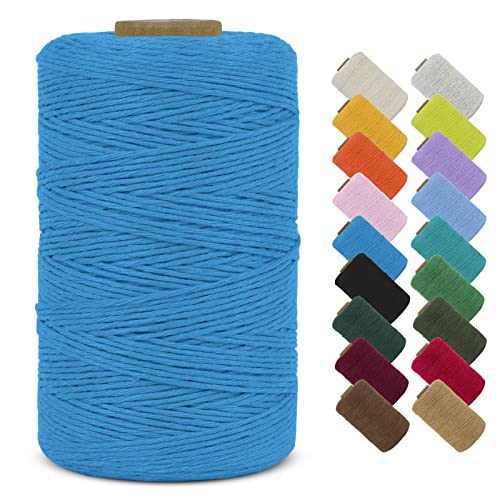 LEREATI Makramee Garn 1mm x 390m Baumwollgarn Geflochten Baumwollschnur Natürliche Baumwolle Garn, Bunt Macrame Cord 1mm für DIY Stricken Wandbehang Vorhang Hängepflanze Handtasche (Seeblau) von LEREATI