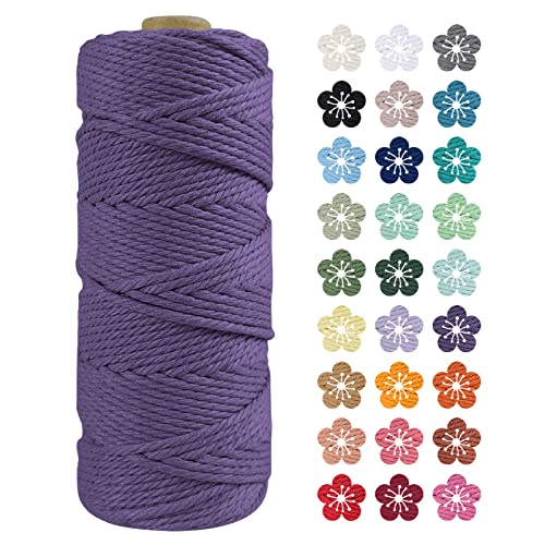 LEREATI Makramee Garn 2mm x 100m Dunkellila Baumwollkordel Natur Baumwollseil Farbig Baumwollgarn, Macrame Cord 2mm für DIY Geflochten, Makramee Deko, Hängepflanze, Wandbehang, Vorhang von LEREATI