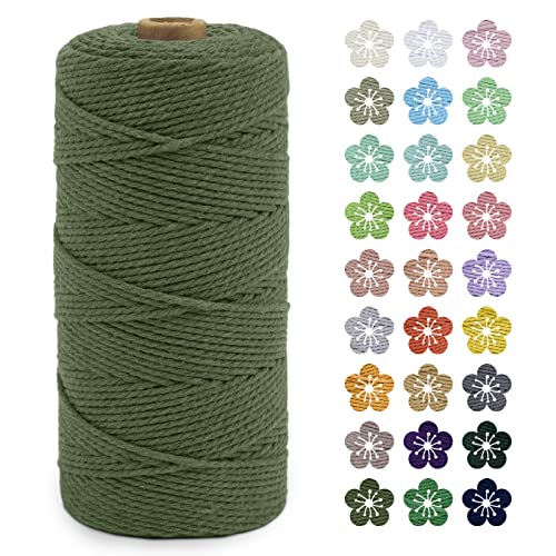 LEREATI Makramee Garn 2mm x 200m Baumwollkordel Natur Baumwollseil Farbig Baumwollgarn, Macrame Cord 2mm für DIY Geflochten, Makramee Deko, Hängepflanze, Wandbehang, Vorhang (Armeegrün) von LEREATI