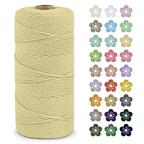 LEREATI Makramee Garn 2mm x 200m Baumwollkordel Natur Baumwollseil Farbig Baumwollgarn, Macrame Cord 2mm für DIY Geflochten, Makramee Deko, Hängepflanze, Wandbehang, Vorhang (Hellgelb) von LEREATI
