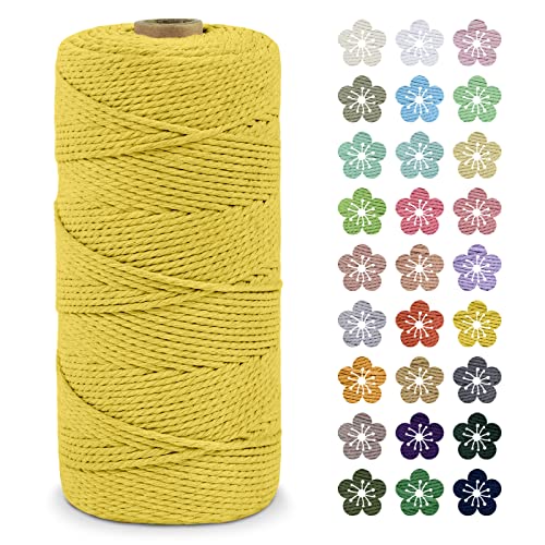 LEREATI Makramee Garn 2mm x 200m Baumwollkordel Natur Baumwollseil Farbig Baumwollgarn, Macrame Cord 2mm für DIY Geflochten, Makramee Deko, Hängepflanze, Wandbehang, Vorhang (Zitronengelb) von LEREATI