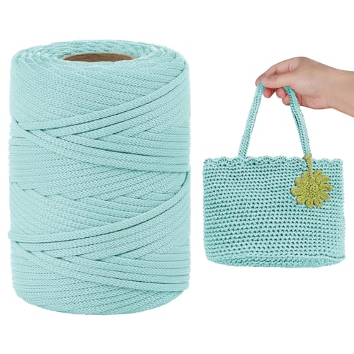 LEREATI Makramee Garn 3mm Mintgrün 90m Polyester Garn Wohnung Häkelgarn Polyestergarn Geflochten Polypropylen-Kordel für Tasche, Hut, Platzteller, Umhängetasche, Handtasche, Handwerk von LEREATI