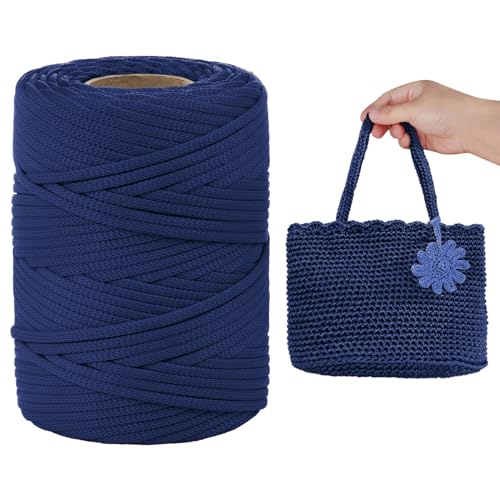 LEREATI Makramee Garn 3mm Tiefes Marineblau 90m Polyester Garn Wohnung Häkelgarn Polyestergarn Geflochten Polypropylen-Kordel für Tasche, Hut, Platzteller, Umhängetasche, Handtasche, Handwerk LEREATI Makramee Garn 3mm Tiefes Marineblau 90m Polyester Garn Wohnung Häkelgarn Polyestergarn Geflochten Polypropylen-Kordel für Tasche, Hut, Platzteller, Umhängetasche, Handtasche, Handwerk von LEREATI