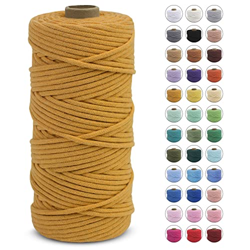 LEREATI Makramee Garn 3mm x 100m, Makramee Garn Geflochten Farbig Baumwollkordel, Baumwollseil, Baumwollgarn, Dicke Baumwollschnur für Wandbehang, Hängepflanze, Hochzeitsbogen Deko (Golden) von LEREATI