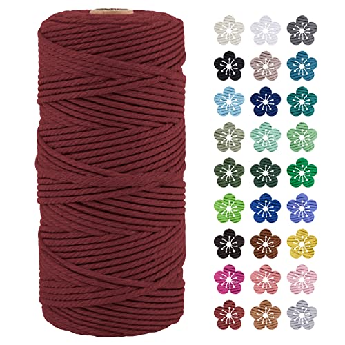LEREATI Makramee Garn 3mm x 100m Baumwollkordel Natur Baumwollseil Farbig Baumwollgarn, Macrame Cord 3mm für DIY Geflochten, Makramee Deko, Hängepflanze, Wandbehang, Vorhang (Rostrot) von LEREATI