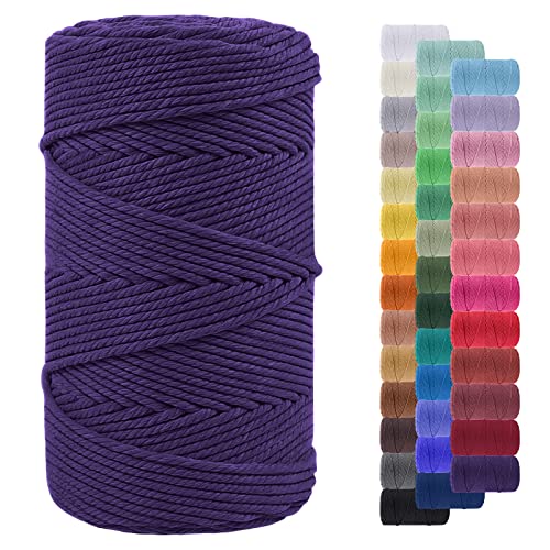 LEREATI Makramee Garn 4mm 200m Baumwollgarn Farbig Baumwollkordel Baumwollseil Baumwollschnur, Macrame Cord, Makramee-Garn Geflochten für DIY Basteln Wandbehang Hängepflanze Deko (Dunkellila) von LEREATI