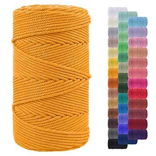 LEREATI Makramee Garn 4mm 200m Baumwollgarn Farbig Baumwollkordel Baumwollseil Baumwollschnur, Macrame Cord, Makramee-Garn Geflochten für DIY Basteln Wandbehang Hängepflanze Deko (Golden) von LEREATI