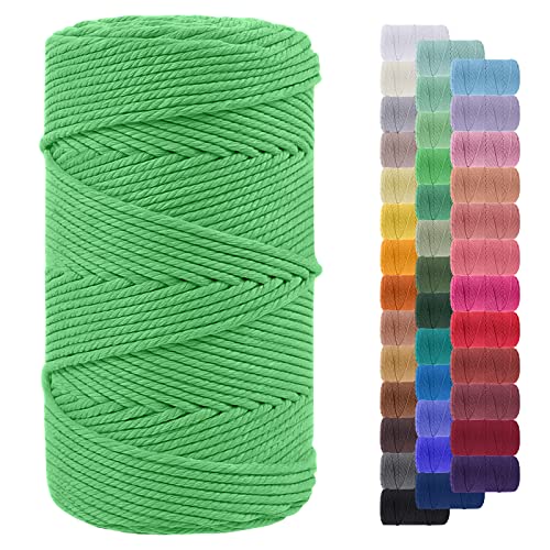 LEREATI Makramee Garn 4mm 200m Baumwollgarn Farbig Baumwollkordel Baumwollseil Baumwollschnur, Macrame Cord, Makramee-Garn Geflochten für DIY Basteln Wandbehang Hängepflanze Deko (Gras-Grün) von LEREATI