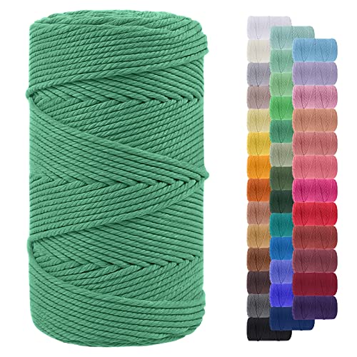LEREATI Makramee Garn 4mm 200m Baumwollgarn Farbig Baumwollkordel Baumwollseil Baumwollschnur, Macrame Cord, Makramee-Garn Geflochten für DIY Basteln Wandbehang Hängepflanze Deko (Grün) von LEREATI