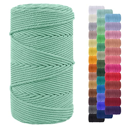 LEREATI Makramee Garn 4mm 200m Baumwollgarn Farbig Baumwollkordel Baumwollseil Baumwollschnur, Macrame Cord, Makramee-Garn Geflochten für DIY Basteln Wandbehang Hängepflanze Deko (Minzgrün) von LEREATI