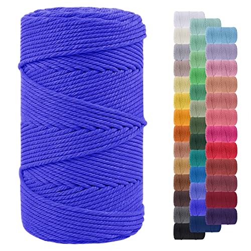LEREATI Makramee Garn 4mm 200m Baumwollgarn Farbig Baumwollkordel Baumwollseil Baumwollschnur, Macrame Cord, Makramee-Garn Geflochten für DIY Basteln Wandbehang Hängepflanze Deko (Navy blau) von LEREATI
