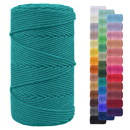 LEREATI Makramee Garn 4mm 200m Baumwollgarn Farbig Baumwollkordel Baumwollseil Baumwollschnur, Macrame Cord, Makramee-Garn Geflochten für DIY Basteln Wandbehang Hängepflanze Deko (Pfauenblau) von LEREATI