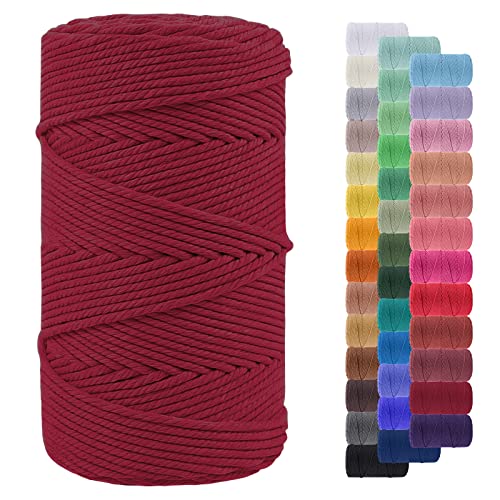 LEREATI Makramee Garn 4mm 200m Baumwollgarn Farbig Baumwollkordel Baumwollseil Baumwollschnur, Macrame Cord, Makramee-Garn Geflochten für DIY Basteln Wandbehang Hängepflanze Deko (Weinrot) von LEREATI
