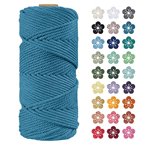 LEREATI Makramee Garn 4mm x 100m Blauer See Baumwollkordel Natur Baumwollseil Farbig Baumwollgarn, Macrame Cord 4mm für DIY Geflochten, Makramee Deko, Hängepflanze, Wandbehang, Vorhang von LEREATI