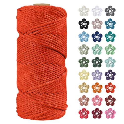 LEREATI Makramee Garn 4mm x 100m Orange Baumwollkordel Natur Baumwollseil Farbig Baumwollgarn, Macrame Cord 4mm für DIY Geflochten, Makramee Deko, Hängepflanze, Wandbehang, Vorhang von LEREATI