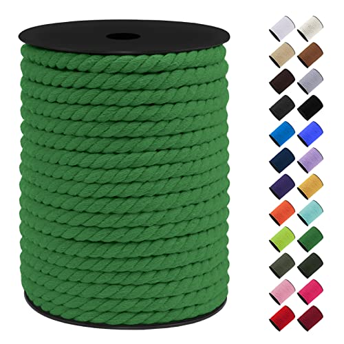 LEREATI Makramee Garn 8mm x 40m, Baumwollkordel Bunt Baumwollseil Geflochten Baumwollschnur, Baumwollgarn für DIY Basteln Hängepflanze Pflanze Aufhänger Wandbehang Weben Dekoration (Grasgrün) von LEREATI