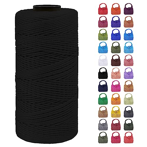 LEREATI Makramee Garn Geflochten 1.5mm x 200m Bunt Schnur für Armbänder Faden Zum Perlen Auffädeln, Macrame Cord 1.5mm für Basteln, Knüpfen, Dekoration, Borsa Crossbody (Schwarz) von LEREATI