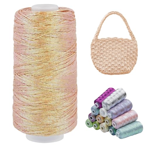 LEREATI Metallic Häkelgarn für Taschen, Makramee Garn 1mm x 475m Polyester Glitzergarn, Häkelgarn zum Häkeln Taschen, Körbe, Hut, Dekoration, DIY Bastelarbeiten (Hell Orange) von LEREATI
