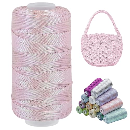 LEREATI Metallic Häkelgarn für Taschen, Makramee Garn 1mm x 475m Polyester Glitzergarn, Häkelgarn zum Häkeln Taschen, Körbe, Hut, Dekoration, DIY Bastelarbeiten (Prinzessin Rosa) von LEREATI