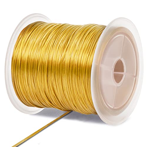 LEREATI Nylonschnur 0.7mm x 50m Elastisches Band für Armbänder, Armband Gummiband Elastisch Schmuckband Perlenschnur, Elastische Schnur für Armbänder Basteln Schmuckherstellung (Golden) von LEREATI