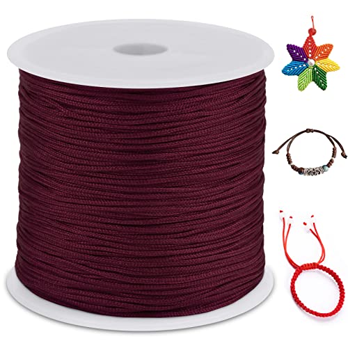 LEREATI Nylonschnur 0.8mm x 100m Nylonfaden Nylon Perlenschnur Satinkordel, Makramee Schnur Nylonschnur für Armbänder Perlen Auffädeln Halskette Schmuckherstellung DIY Handwerk (Weinrot) von LEREATI