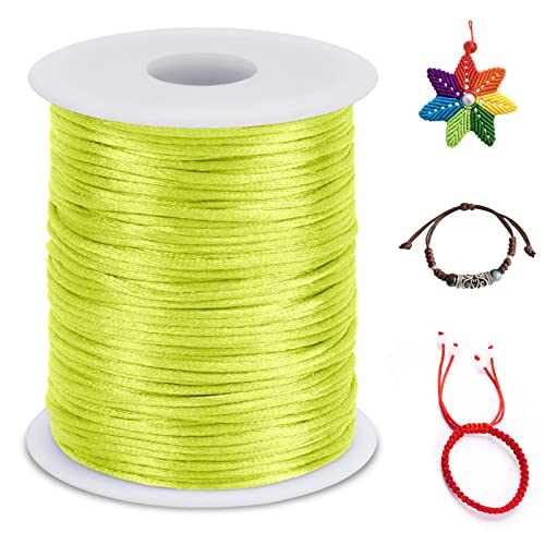 LEREATI Nylonschnur 1.5mm x 100m Nylonfaden Nylon Perlenschnur Satinkordel, Makramee Schnur Nylonschnur für Armbänder Perlen Auffädeln Halskette Schmuckherstellung DIY Handwerk (Fluoreszierendes Gelb) von LEREATI