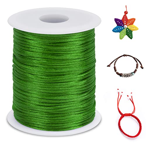 LEREATI Nylonschnur 1.5mm x 100m Nylonfaden Nylon Perlenschnur Satinkordel, Makramee Schnur Nylonschnur für Armbänder Perlen Auffädeln Halskette Schmuckherstellung DIY Handwerk (Grün) von LEREATI