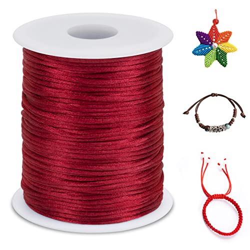 LEREATI Nylonschnur 1.5mm x 100m Nylonfaden Nylon Perlenschnur Satinkordel, Makramee Schnur Nylonschnur für Armbänder Perlen Auffädeln Halskette Schmuckherstellung DIY Handwerk (Rot) von LEREATI